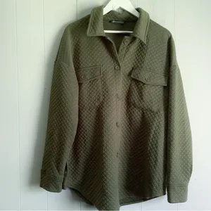 PRETTYGARDEN Long Sleeve Button Down Quilted Shirt Jacket 90s Grunge Shacket XL thumbnail 4