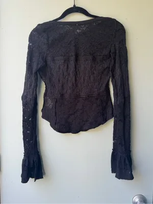 Free People Black Lace Bell Cuff Long Sleeve Top thumbnail 3