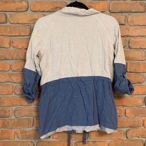 Blu Pepper Womens Colorblock Linen Blend Utility Jacket Blue Cream‎ Small BA4790 thumbnail 2