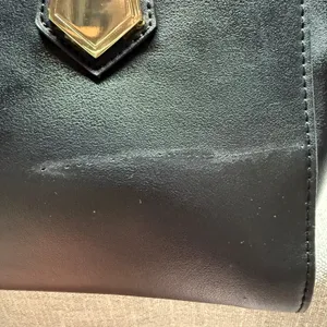 Black Faux Leather Satchel Handbag‎ Large Tote Purse Gold Hardware Edgy Workwear thumbnail 7