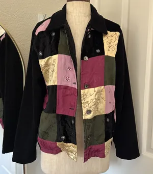 Vintage y2k Patchwork & satin whimsigoth velvet jacket thumbnail 1