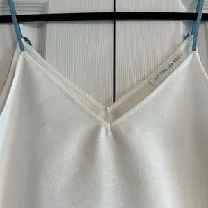 After Market Women’s White Tank Top with Blue Thin Straps and Fringe Bottom thumbnail 3