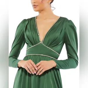 Mac Duggal 55702 Satin Puff Shoulder Rhinestone Encrusted Gown Green‎ 10 NEW thumbnail 2