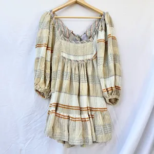 Free People | Small Cozy Striped Mini Dress In Ivory Combo Multi Color Back Tie thumbnail 7