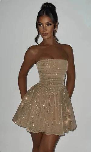 NEW Babyboo KATRINA MINI DRESS - GOLD SPARKLE Size Large thumbnail 1