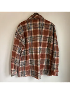 Altar'd State Brown Orange Plaid Fleece Shacket Button Up Shirt Jacket Size M thumbnail 3