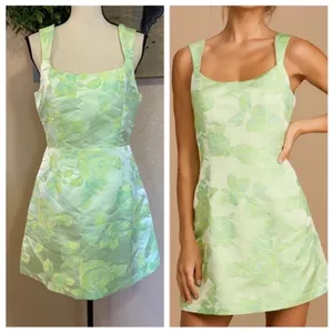 Lulus Brighter Side Light Green Floral Satin Jacquard Mini Dress thumbnail 3