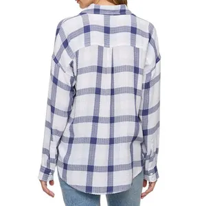 Flag & Anthem Womens Blue White Plaid Button Down Shirt Large SM25WS1477W thumbnail 2