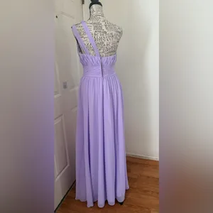 Azazie One-Shoulder Lavender Pleated Chiffon Gown thumbnail 3