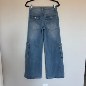 Edikted‎ Womens Wide Leg Cargo Jeans Blue Medium Wash High Rise Utility Size S thumbnail 2