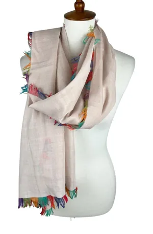 Anna & Ava Boho Multicolor Fringe Scarf Lightweight Neutral Wrap Festival Travel From India thumbnail 1