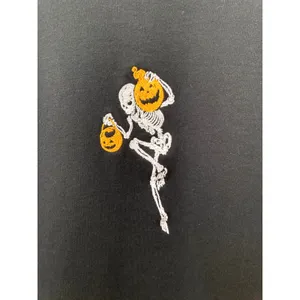 4:12 The Label Embroidered Skeleton Pumpkins Spooky Halloween Fleece Sweatshirt thumbnail 3