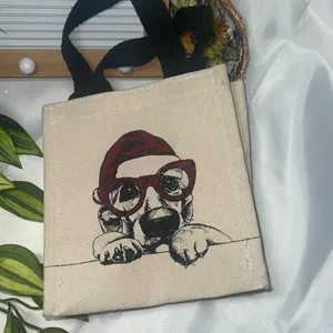 Mini Canvas Gift Totes ~ Holiday Dog Prints Lab Red Glasses Santa Hat thumbnail 2