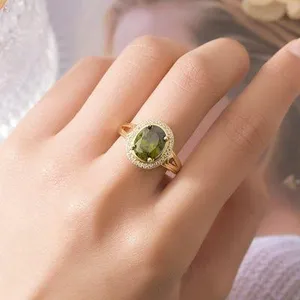 18K Gold Plated Adjustable Birthstone Crystal Green Peridot Ring for Women thumbnail 4