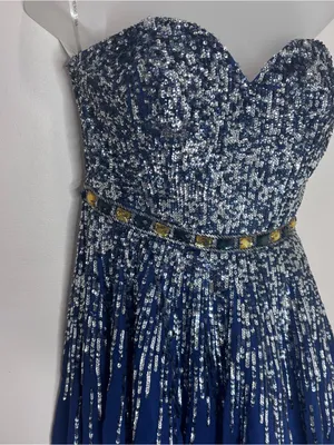 Sherri Hill 8413 navy blue Mini prom strapless Dress beaded sequins 100% silk 6 thumbnail 2