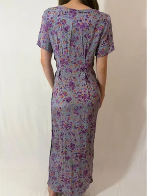 Retro Light Purple Floral Vintage Rayon Prairie Picnic Casual Dres thumbnail 7