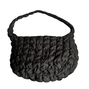 Black Quilted Puffer Shoulder Crossbody Hobo Bag thumbnail 1