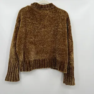 Women's Sweater Velvet Chelsea & Theodore Mock Mustard Yellow Brown Crop Relax thumbnail 7