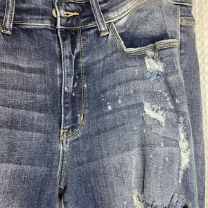 Judy Blue Ripped Boyfriend Jeans in Dark Blue thumbnail 4