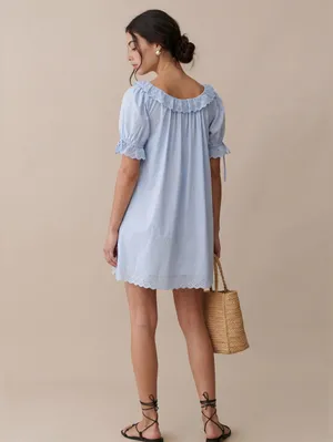 Kourt Light Blue Size S Juliet Cotton Lace Collar Mini Dress Few Moda thumbnail 4