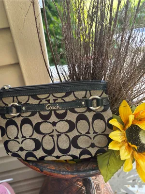 Coach Black and Tan Signature Canvas Wristlet thumbnail 2