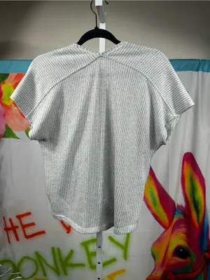 Lush Clothing P47. Light Gray Ribbed Wrap-Front V-Neck Tunic thumbnail 3