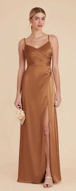 Birdy Grey women’s bridesmaid Catherine Dress Matte Satin brown champagne medium thumbnail 1