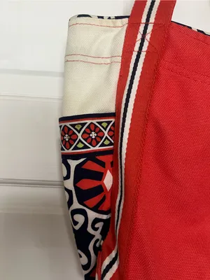 Vera Bradley Red Canvas Tote with Patterned Trim thumbnail 3