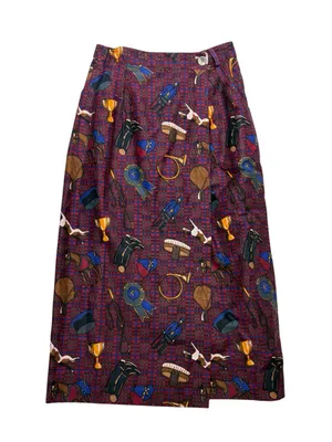 vintage equestrian fox hunting small medium Burgundy Patterned Mid-Length Skirt thumbnail 1