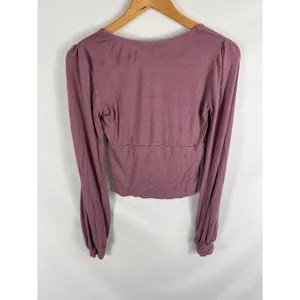 Lulus Purple V Neck Surplus Long Sleeve Soft Stretch Top Size Small thumbnail 3