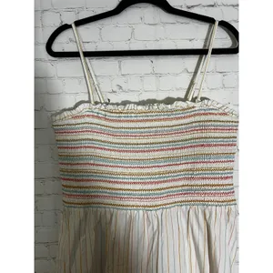 American Eagle‎ Striped Smocked Tiered Midi Dress Boho Cotton White Multi Sz XL thumbnail 3