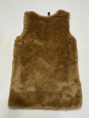 Paparazzi Faux Fur Vest Womens Large Tan Camel Brown Open Front Boho Y2K 61078 thumbnail 2
