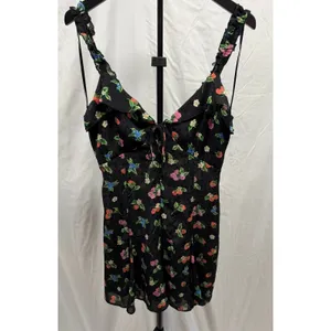 Zara Women Black Berry Floral Print Jacquard Mini Dress Ruffle Tie Front Size M thumbnail 3
