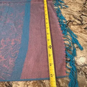 Jacquard Paisley Silk Pashmina Pink Teal Blue Fringe Wrap Shawl thumbnail 6