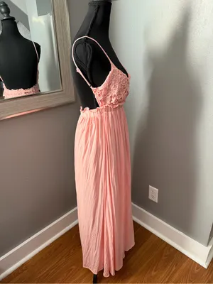 Bibi Pink Crochet Maxi Dress Open Back Coquette Cottagecore Barbie Size Small thumbnail 5