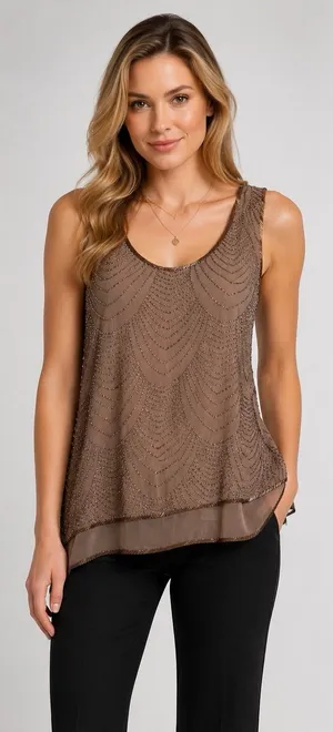 Gold Hawk Metallic Bronze Embellished Beaded Gatsby Blouse Sz S NWT Retail $254 thumbnail 1