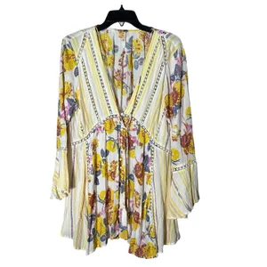 Free People Lovestoned Lace Crochet‎ Bell Sleeve Tunic Small Dress Boho #WX12-5 thumbnail 3