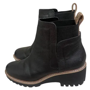 Dolce Vita Black Leather Wedge Chelsea Boots Leopard Pull Tab Lug Sole women 8 thumbnail 1