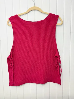 FREE PEOPLE‎ Lizzie Rib Side Tie Sleeveless Cotton & Linen Blend Sweater Size L thumbnail 3