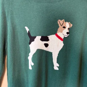 Womens Cotton Blend Sweater M Green Fox Terrier Dog Graphic Preppy Heritage thumbnail 3