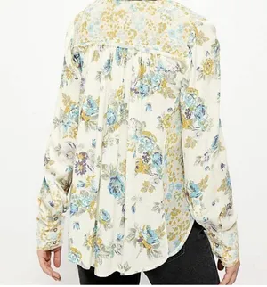 Free People Blouse Floral Multicolor Pleated Button Front Boho Medium thumbnail 4