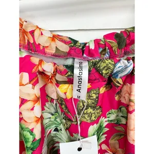 Anastassimo Maxi Dress Size M Pink Floral Print Gathered Neckline Vibrant thumbnail 4