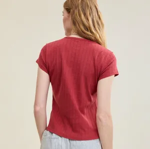 Aerie Off-Duty Pointelle Ribbed Shirt in Red thumbnail 3
