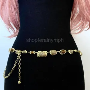 Gold Y2K Earthy Marbled Stone Boho Waist Chain Belt, Fits 29-45 Inches, X7GA1402 thumbnail 2