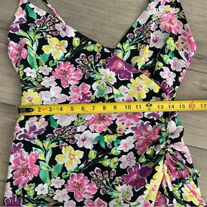 Free People En Elly Floral Black Multi Color Sleeveless V Neck Mini Dress NWT L thumbnail 7