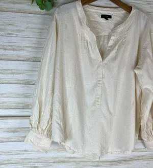 J. Crew Ivory Speckled Splitneck Peasant Puff Sleeve donegal flannel Blouse thumbnail 2