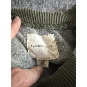 American Eagle Womens Crewneck Olive Green Floral Velvet Embossed Sz XS thumbnail 8