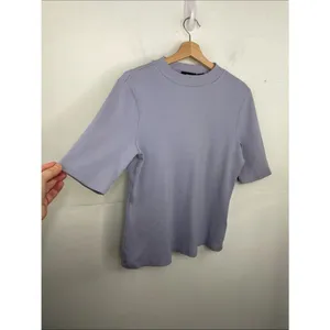 Maeve x Anthropologie Short Sleeve Ribbed Mock Neck Tee Purple Sz Large thumbnail 3