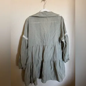 ZARA Boho Tiered Flowy‎ Mini Dress Sz Small Loose Fit Lace Green Tie thumbnail 8