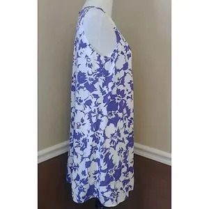 Floral Pleated Sleeveless Shift Dress White & Indigo Blue by Pink Owl ModCloth thumbnail 4